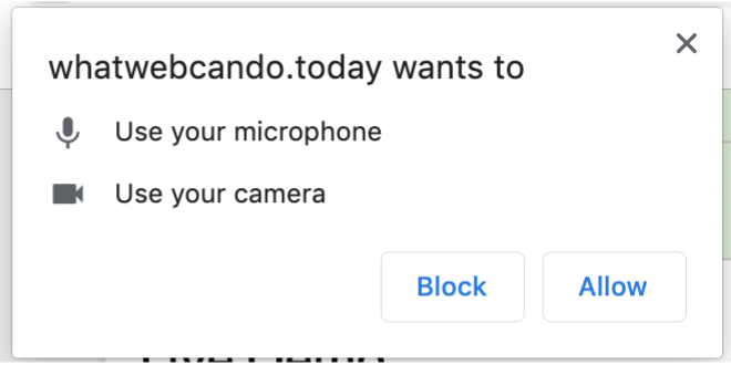 Chrome's permissions dialog for video and audio stream